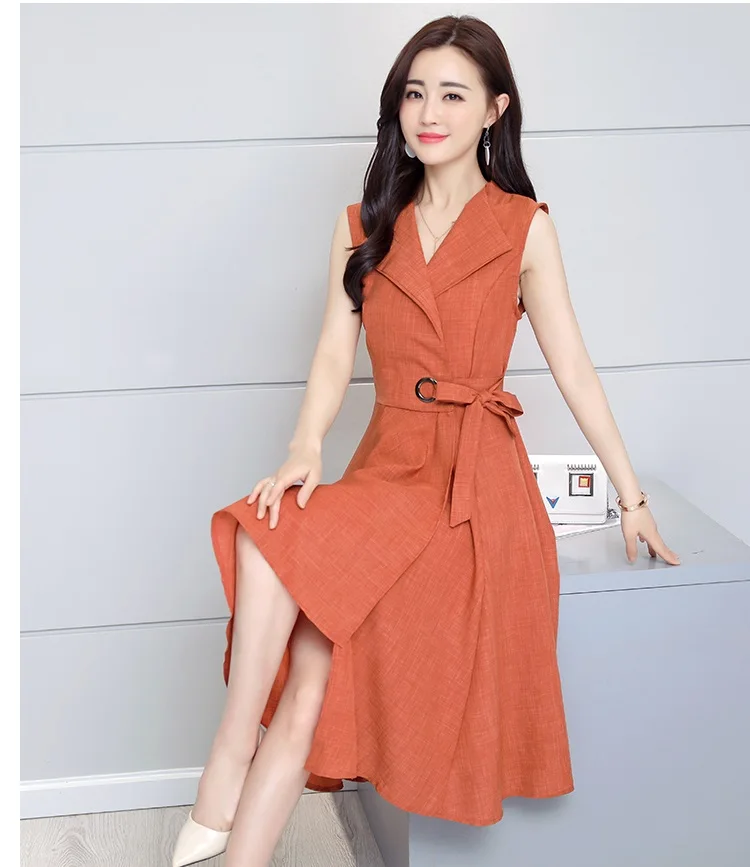 Cotton Linen Summer Office Dress A-line Robe Femme Ete 2018 Grande Taille 5XL V Neck Plus Size Black Office Dress16