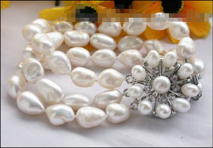 

z3940 3row 13mm white baroque freshwater cultured pearl bracelet@^Noble style Natural Fine jewe SHIPPING 6.2 6.02
