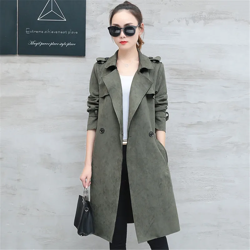 Femelle Beige jiaotangse Pardessus vent Manteau Printemps Femmes De Vogue Double Coupe Bureau Dame Boutonnage Daim Automne Tranchée rouge Casaco vert W40 Longue gris 0XUwqa