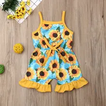 От 1 до 6 лет; комбинезон с подсолнухами для малышей; Одежда для маленьких девочек; Летний комбинезон на бретельках; одежда для малышей