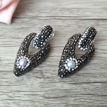

5 Pairs water-drop Nature Pearl Stud Earrings,with Crystal Zircon Paved Stud Earrings,Jewelry Earrings ER338