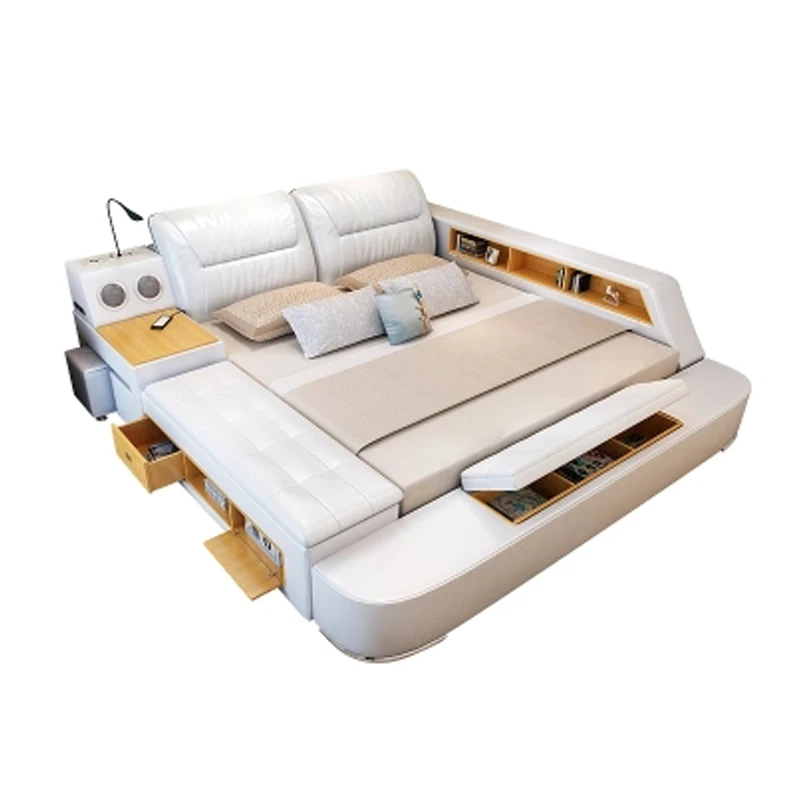 

European style modern multi-functional leather bed