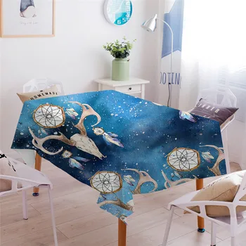 

Bull Head Skull Tablecloth Watercolor Galaxy Waterproof Table Cloth Dreamcatcher Boho Blue Table Cover for Kitchen