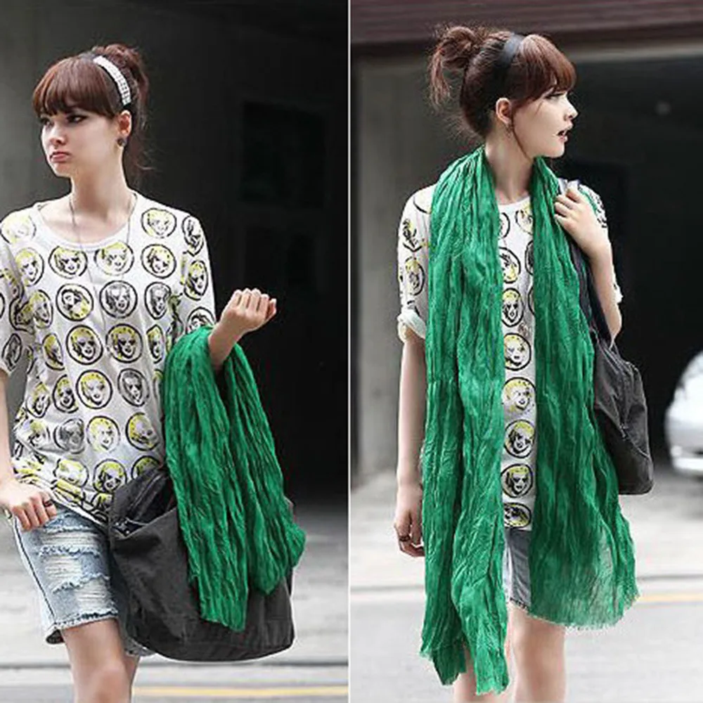 

Women Pashmina Scarf Soft Wrap Shawl Scarf Long Stole Crinkle Candy Colors Female Cashmere Plaid Scarves Blanket Wholesale Drop