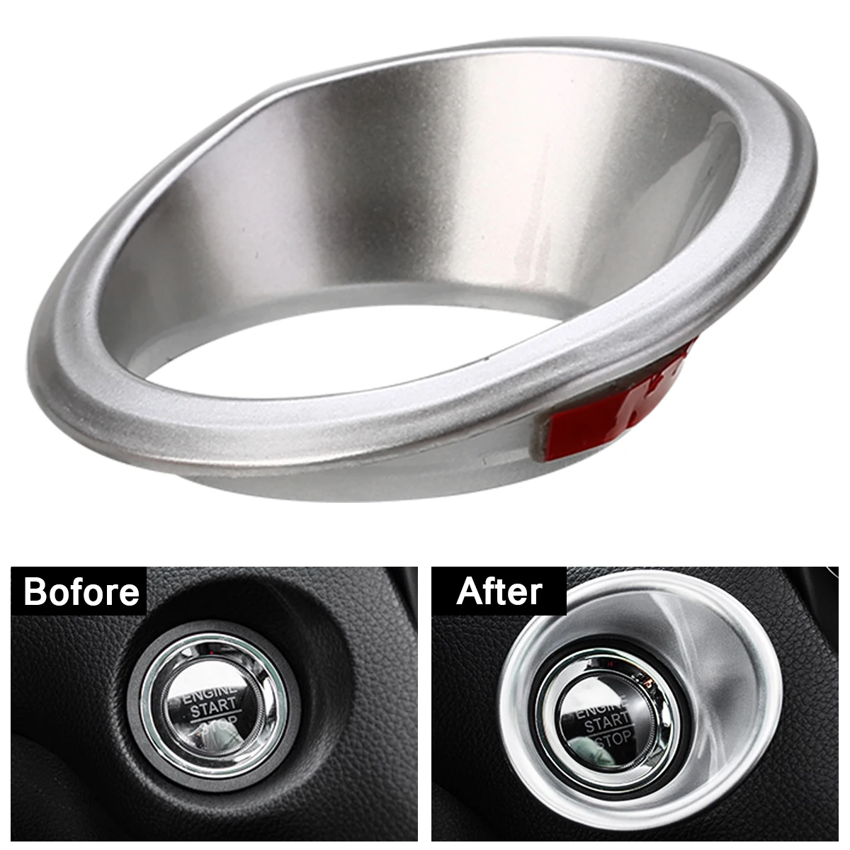 New 1pc Engine Start Stop Ignition Button Switch Cover Trim Car Ignition Switch Key Cover Ring For Jeep Compass 17-18