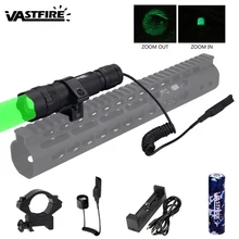 Светодиодный охотничий винтовка масштабируемый фонарик зеленый тактический пистолет свет+ переключатель давления+ 18650+ Пикатинни прицел крепление+ USB зарядное устройство