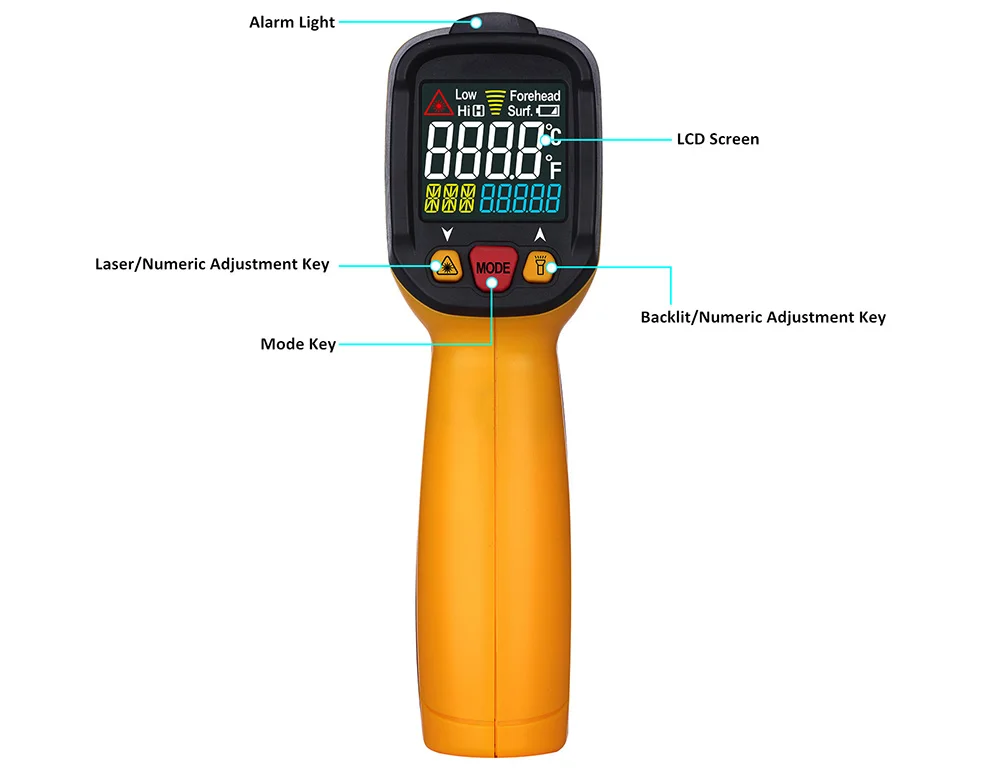 PEAKMETER PM6530C Бесконтактный цифровой инфракрасный термометр цветной дисплей с подсветкой k-тип зонд Температурный пистолет-50-800Deg.C