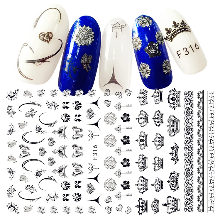 Розничная посылка, 3D самоклеющиеся наклейки для дизайна ногтей, Черная Корона, губы, галстук, наклейки s, наклейки для украшения ногтей