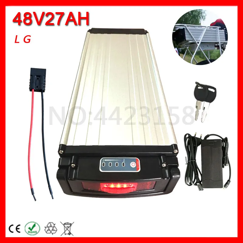 Top 48V Lithium battery 48V 27AH electric bicycle battery 48V 27Ah Lithium battery LG cell with with Tail Light for 48V 1000W Motor 1