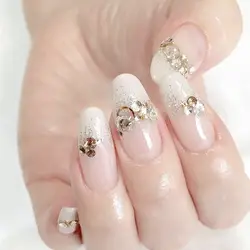 Девушки Летние каникулы Nail Art Советы с клеем для девочек простой Цвет белый Ложные Nail Для женщин Мода Блестящими Стразами накладные ногти