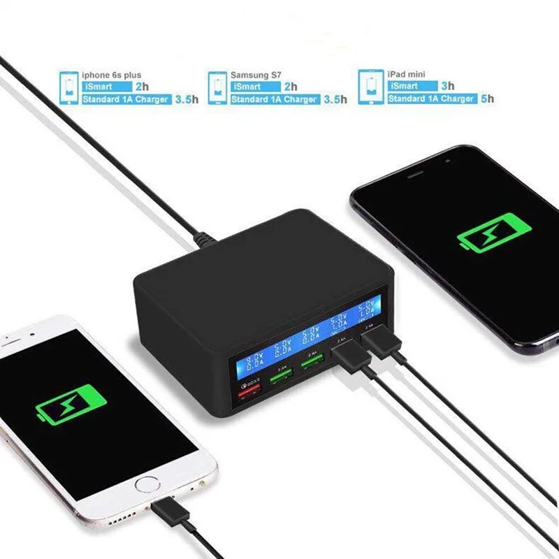 Сетевое зарядное устройство Tongdaytech с 5 USB портами и ЖК дисплеем QC 3 0|Зарядные
