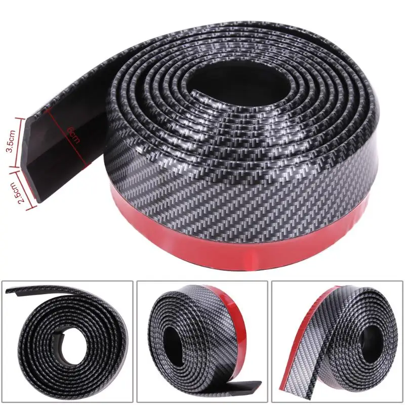 

Black Soft Carbon Fiber Car Rubber Bumper Strip Outside Bumper Exterior Front Bumper Lip Kit Car bumper Strip 2.5M*6CM Dropship