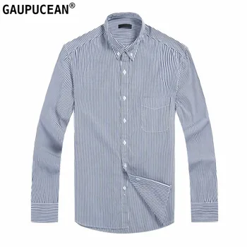 

100% Pure Cotton Men Shirt Long Sleeve US Europe Size Quality Navy Blue Male Casual Summer Vertical Stripe Pocket Man Shirts