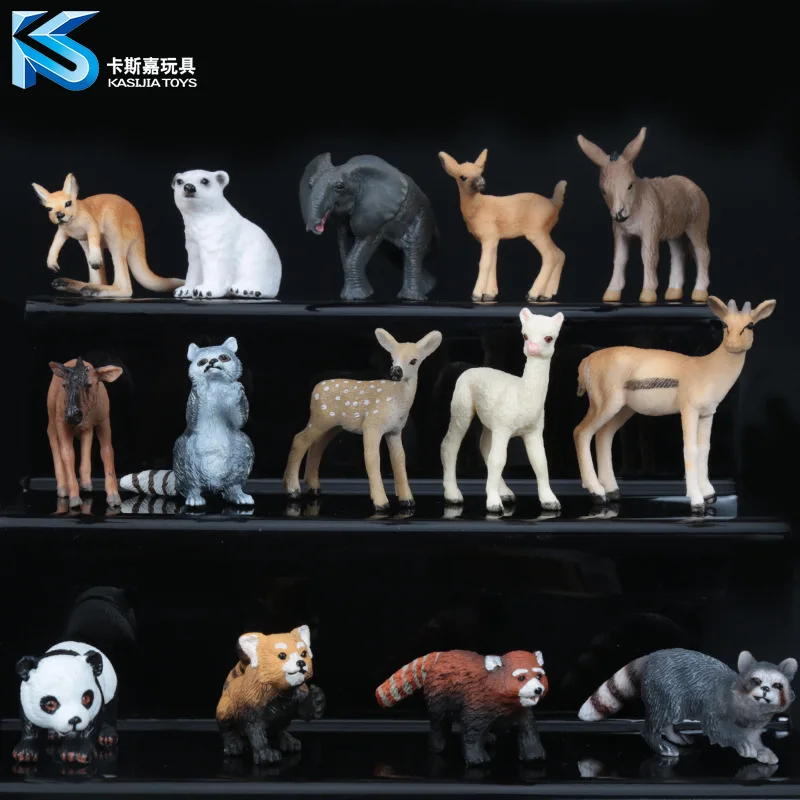 

Wild animal model solid simulation children's toys 14 optional Kangaroo wildebeest panda raccoon alpaca deer ornaments
