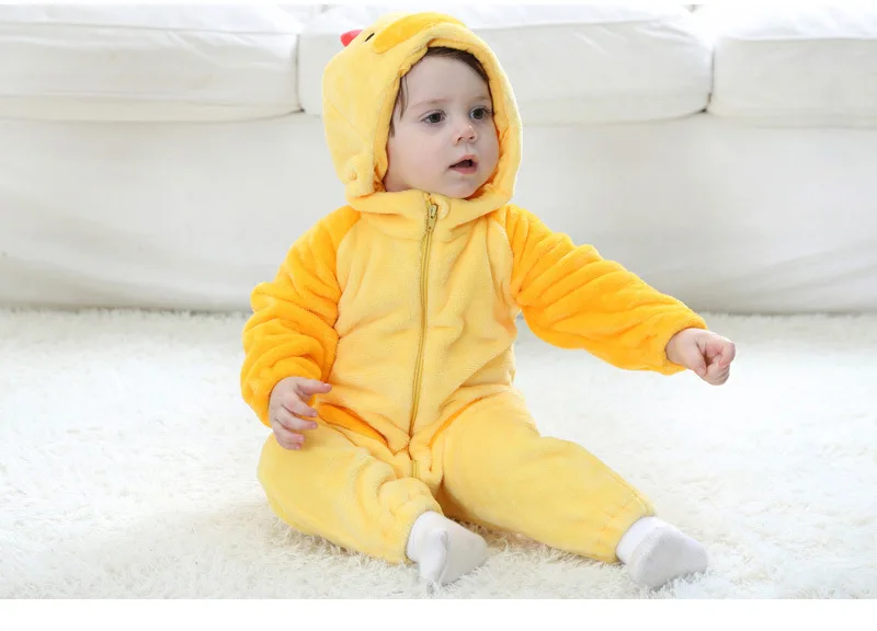 Детский комбинезон унисекс для косплея, фланелевый теплый Детский комбинезон с милыми животными, пижама, зимний костюм, желтый комбинезон с рисунком для новорожденных