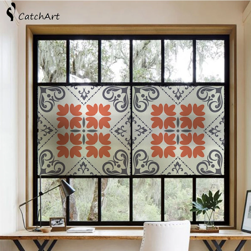 

No glue colorful Window film Frosted Privacy Glass Door Sticker Home Decor Digital print Morocco European