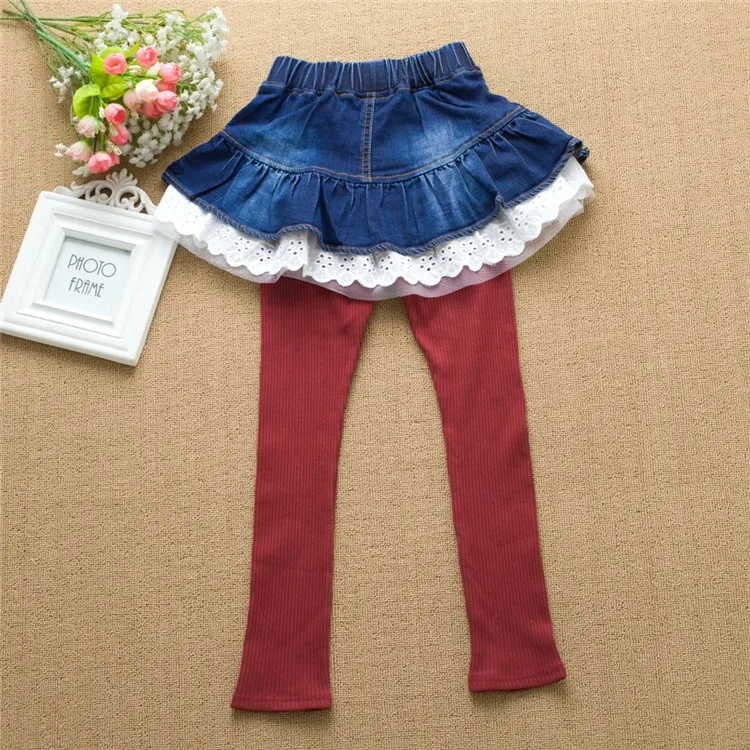 3-8 y kids leggings girls ruffle pants denim skirts lace leggings for girls clothes On Sales spring autumn trousers (4)