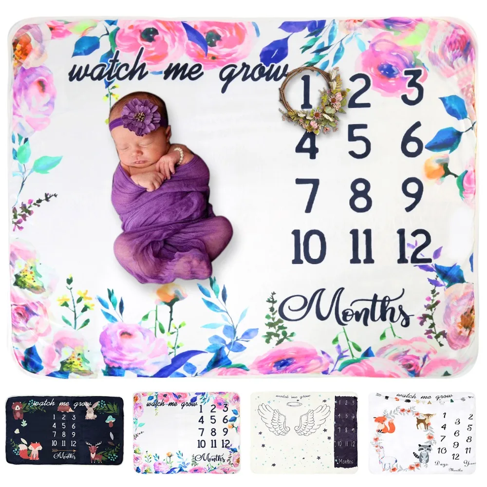 

Monthly Grow Thicken Baby Milestone Blanket Newborn Twin Swaddle Stroller Sleep Cover Bedding Quilt Warm Winter Photography Prop