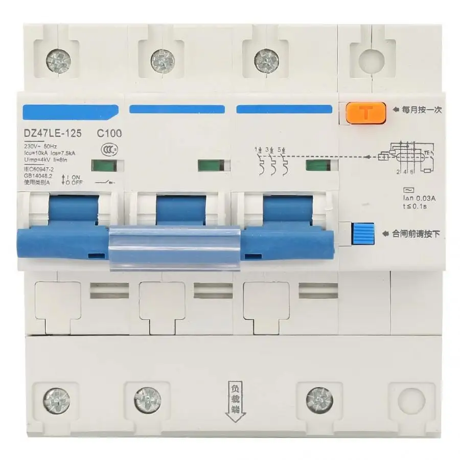 

AC 230V 100A Leakage Protection Switch DZ47LE-125 3P Current Circuit Breaker disyuntor