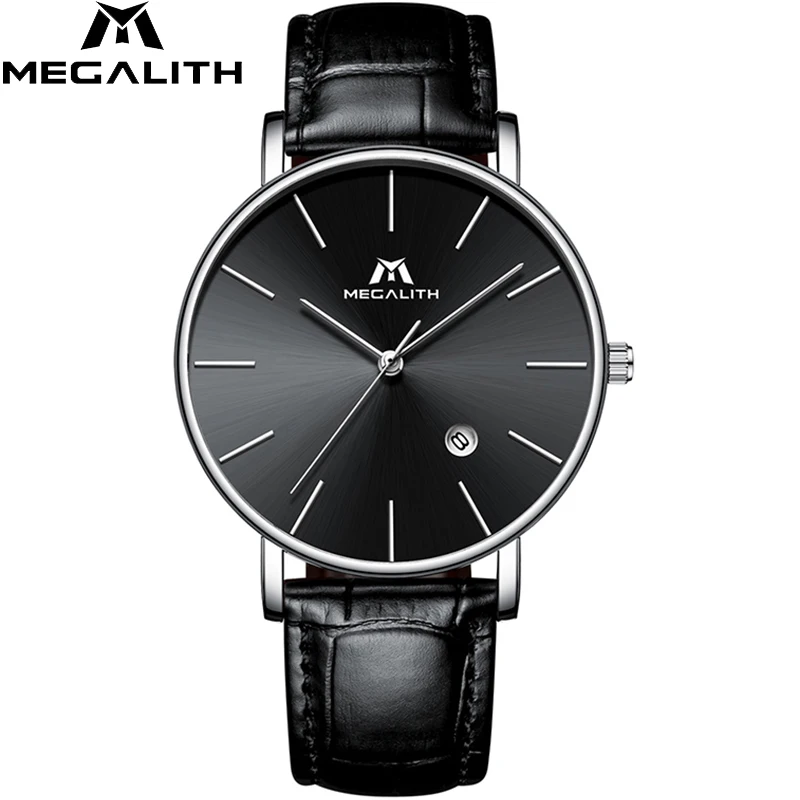 

MEGALITH Casual Watch For Mens Waterproof Quartz Wrist Watch Mens With Date Calendar Genuine Leather Watches Relogio Masculino
