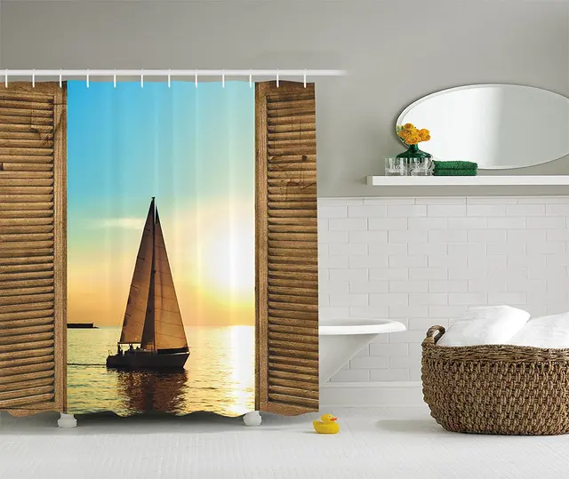 Sea Life Nautical Beach Ocean Decor Shower Curtain Sailboats In