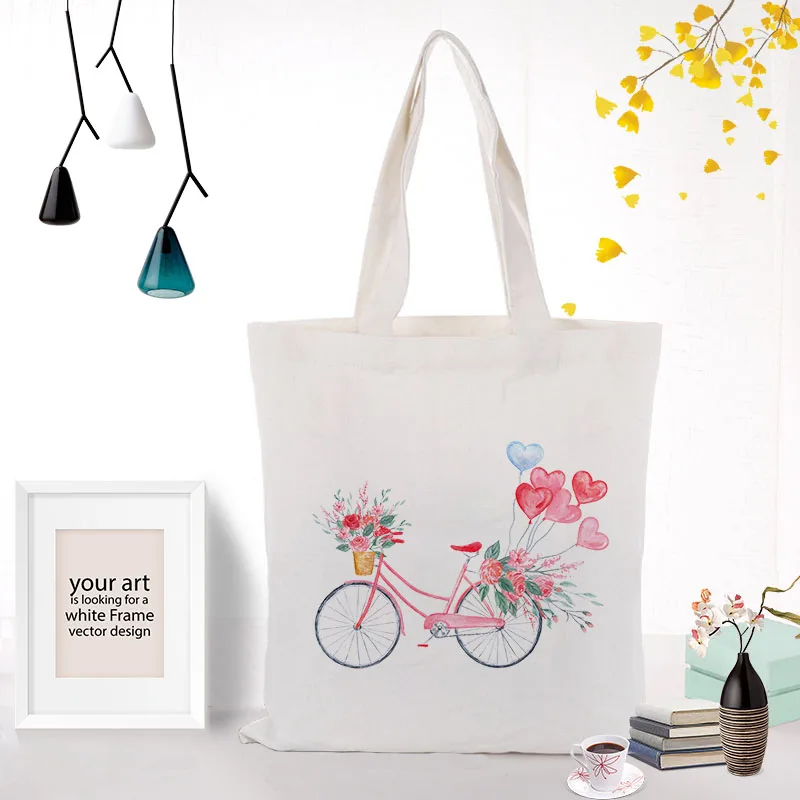 BIKE023 Сумка Холщовая Сумка для ежедневного использования мультяшный велосипед с пользовательским принтом логотип DIY хозяйственная сумка экологическая многоразовая утилизация - Цвет: BIKE023