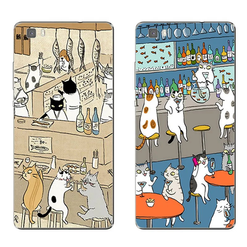 

For Huawei Honor 5C 7 7I Phone Case P8 P9 Lite Plus G9 Shell Mate 7 8 Transparent Cover Soft Silicon Cat Drink Pattern