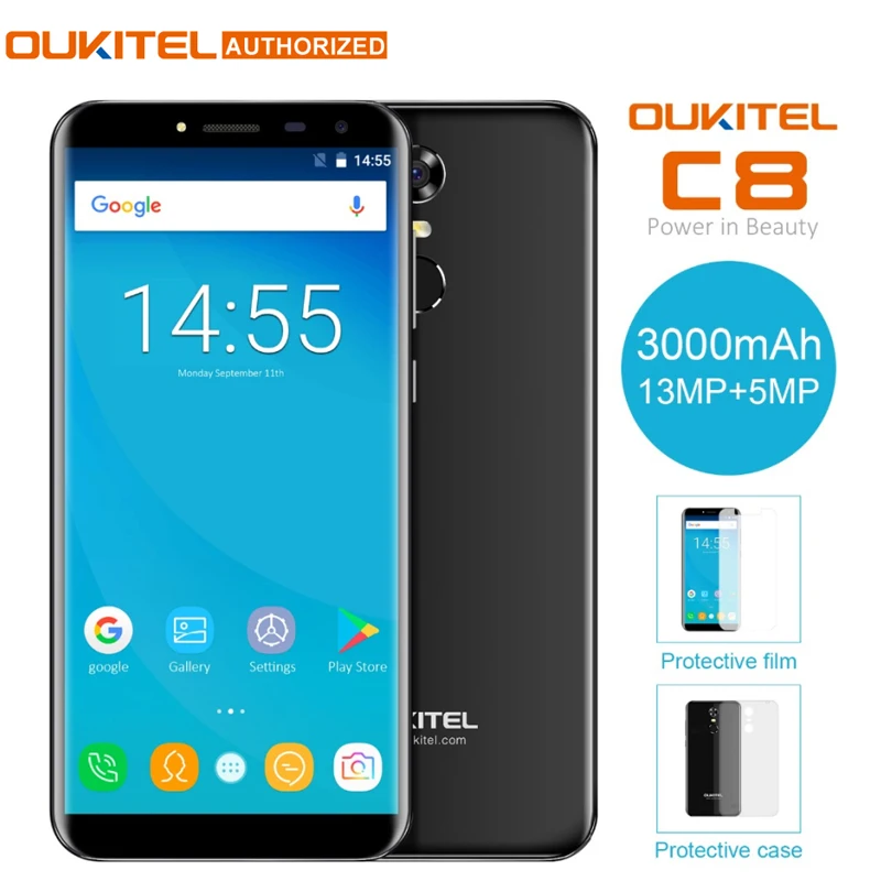 CLEARANCE Oukitel C8 5.5 inch 18:9 Mobile Phone MTK6580A Quad Core 2GB RAM 16GB ROM 13MP Android 7.0 3000mAh Touch ID Smartphone