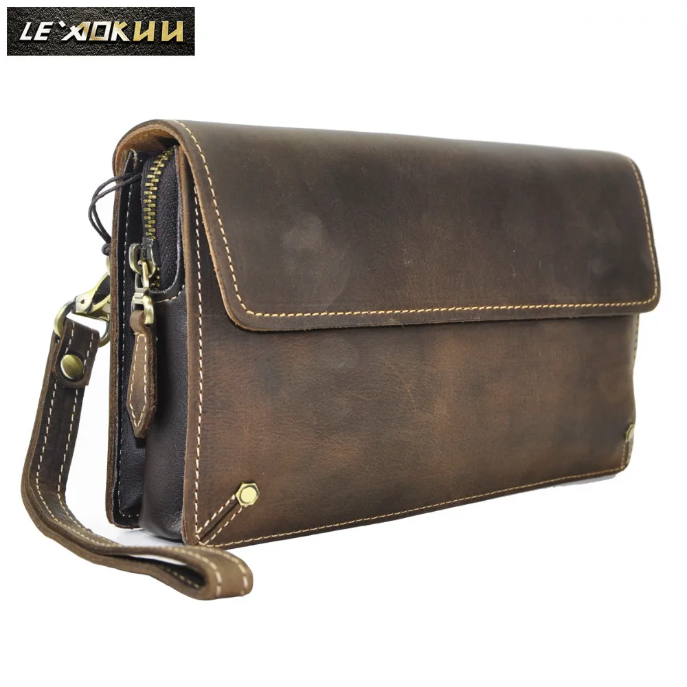 

Quality Leather Fashion Male Organizer Wallet Design Chain Zipper Pocket Wallet Purse Clutch bag 7" Tablet Cellphone Men 5160-d