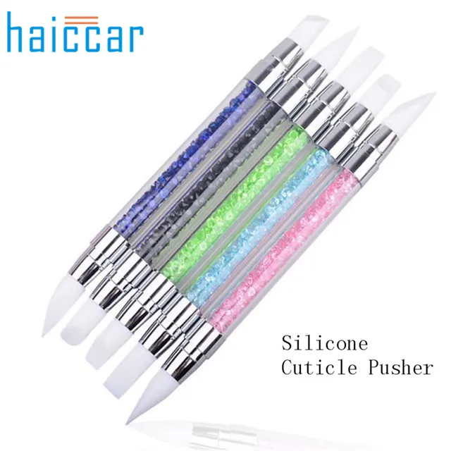 HAICAR 1Pcs Pencil Strass Head Nail Art Brush Nail Silicone Cuticle Pusher With Acrylic Strap P