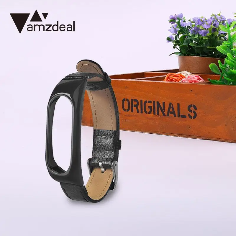 

Metal Case PU Leather Wristband Replacement For Xiaomi Mi Band 2 W/ Rubber Slot
