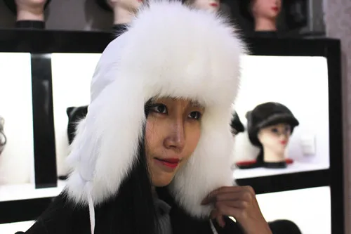 Linhaoshengyue шапка с лисьими ушками теплая теплая зимняя женская шапка натуральный Лисий Мех модная шапка - Цвет: white