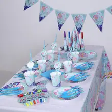 Комплект для вечеринки русалки, день рождения, в морском стиле Вечерние принадлежности, Гигантские Воздушные шары русалки, бумажная чашка, баннеры, тарелки, детский душ, сувениры для девочек