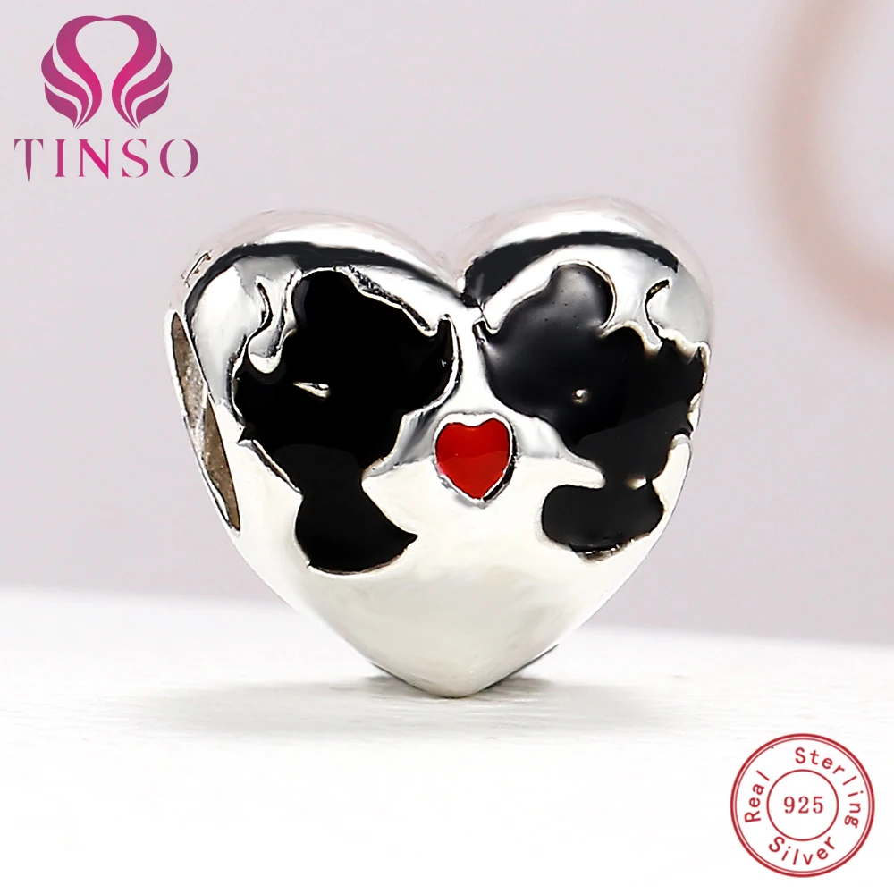 

High Quality 925 Sterling Silver Mickey Minnie Mouse Love Heart Charms Beads Fit Original Pandora Bracelet Authentic Jewelry