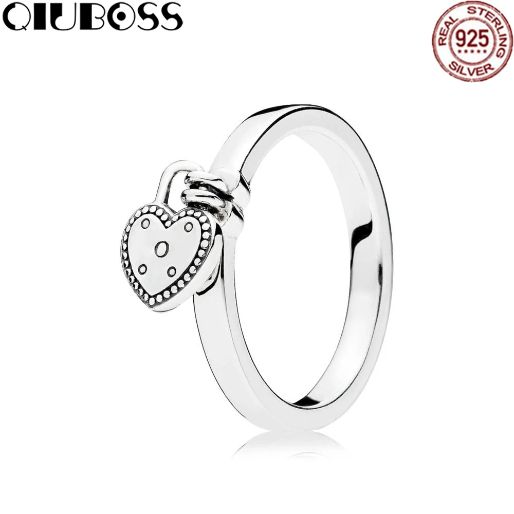 

QIUBOSS 100% Sterling silver 196571 LOVE LOCK RING Original Women wedding Fashion Jewelry Holiday Gift