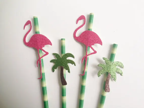 Flamingo Palm Tree Bambù Paglie Di Carta Di Nozze Di Compleanno Di Fidanzamento Hawaiian Luau Decorazione. Tropical Bevande Tè Favori Di Partito