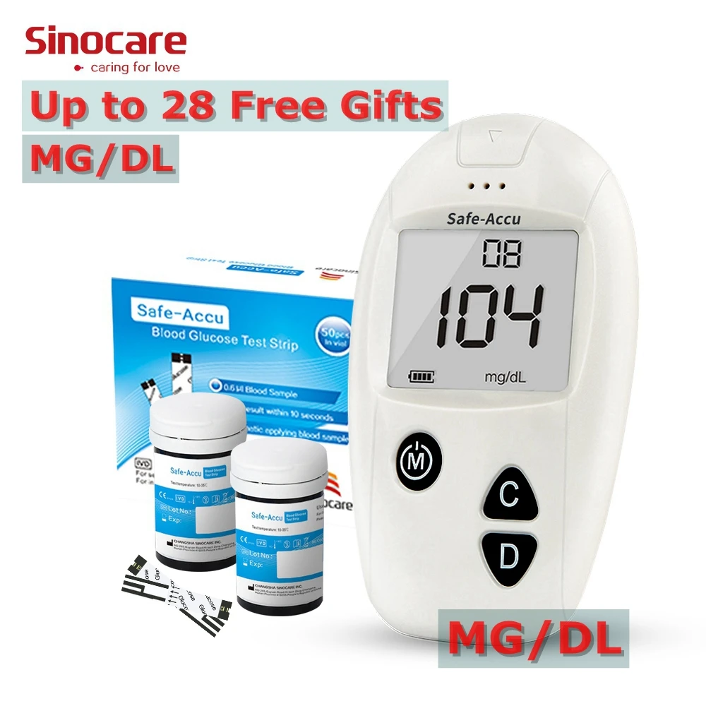 SINOCARE mg/dL Blood Glucose Meter KIT English&50Test strips