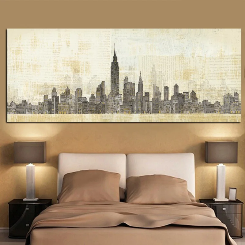 Print Abstract New York Manhanta Skyline City Architecture Building Oil Painting on Canvas Wall Picture Poster For Living Room (2)