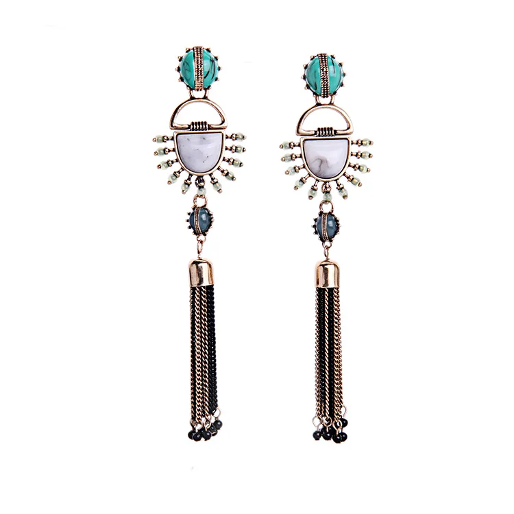 Brand Disige Dot Howlite Stones Totem Tassel Chandeliers Earrings Antique Gold Statement Tassel Earrings Female Brand