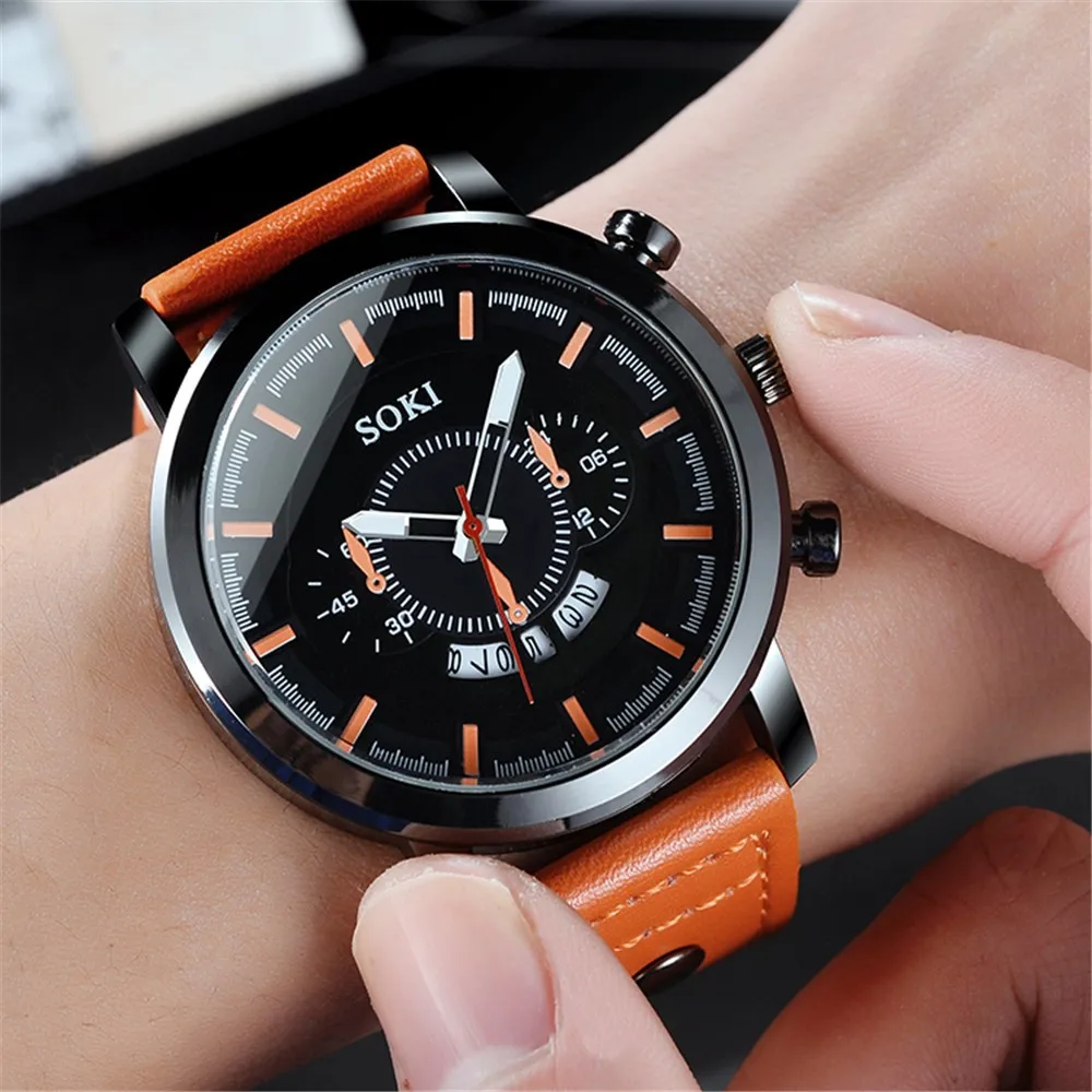 

Men's Leather Military Casual Analog Quartz Date Wrist Watch Business Watches formal Business Leisure Party decoration Gift for