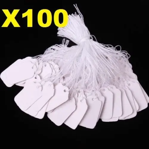 

X100 White Strung String Tags Swing Price Tickets Jewelry Retail Tie On Label