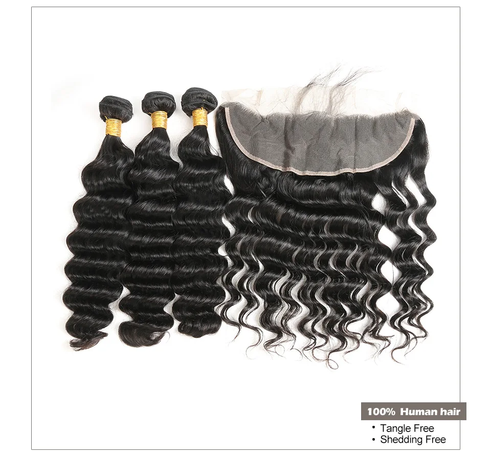 Hair Villa Remy Brazilian Loose Deep With Lace Frontal Closure 13 4 Ear to Ear Human Hair Bundles with Lace Frontal For Salon (4)