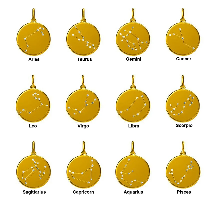 12 подвеска созвездия, ожерелье s Real 18 K 750, желтое золото, натуральный бриллиант, Знак зодиака, цепочка, ожерелье, ювелирные изделия для женщин, девушек