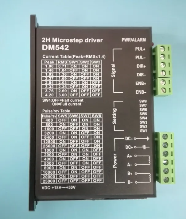 

3pcs/lot 2 Phase CNC Stepper Motor Driver DM542 high current 1.0-4.2A dsp digital drive DC24-50V NEMA17 23 34 Stepper Driver