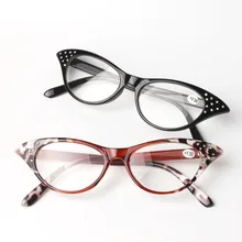 Модные женские очки для чтения «кошачий глаз», полимерные линзы, украшение со стразами-кристаллами, очки для дальнозоркости, подарок для пожилых