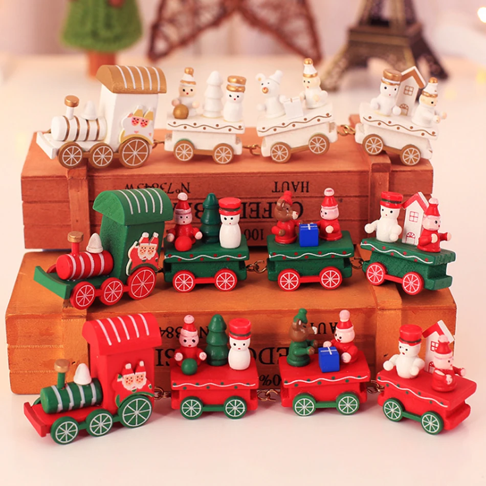 

Kid's Xmas Wooden Train Vehicles Model Bear Snowman Figures DIY Home Decorations Christmas Santa Claus Gift Toys For Children