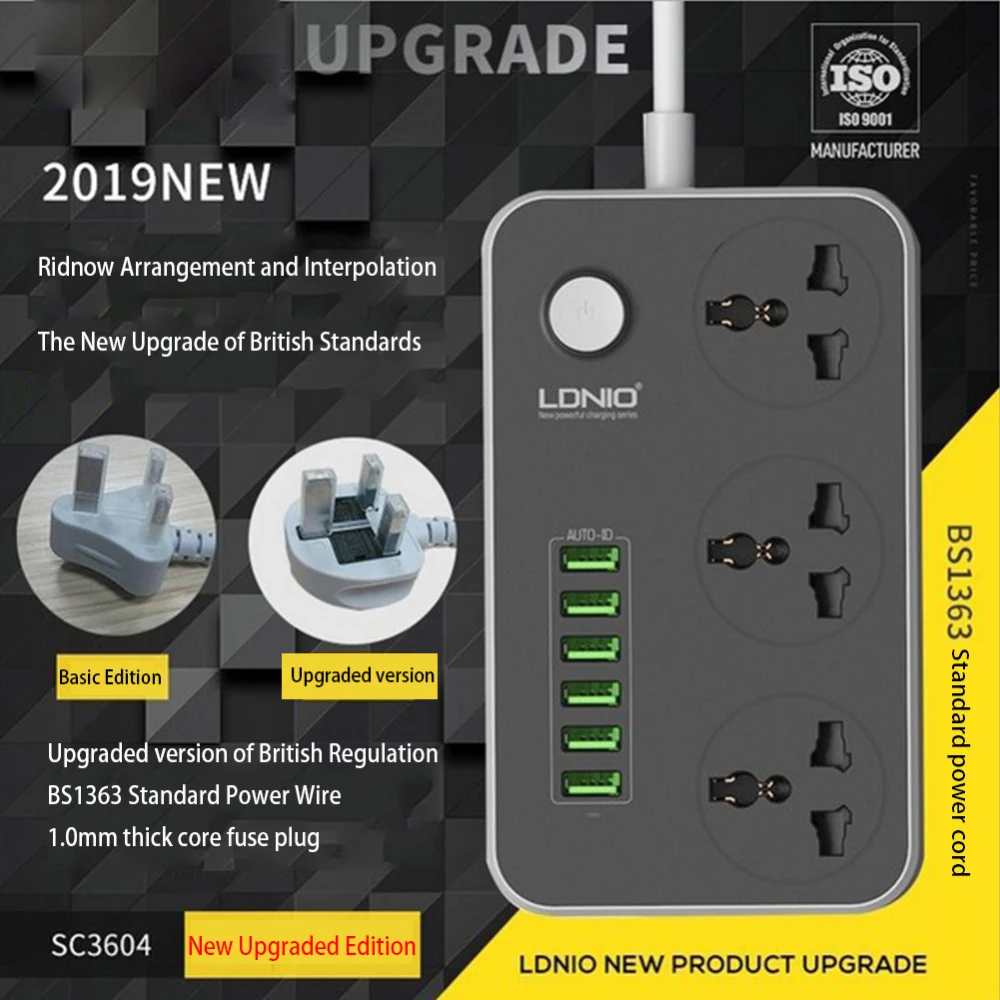Универсальная штепсельная розетка с 6 портами usb 3 выхода защита от перенапряжения 2 м удлинитель зарядное устройство для поездок и домашних условий UK/EU/US plug