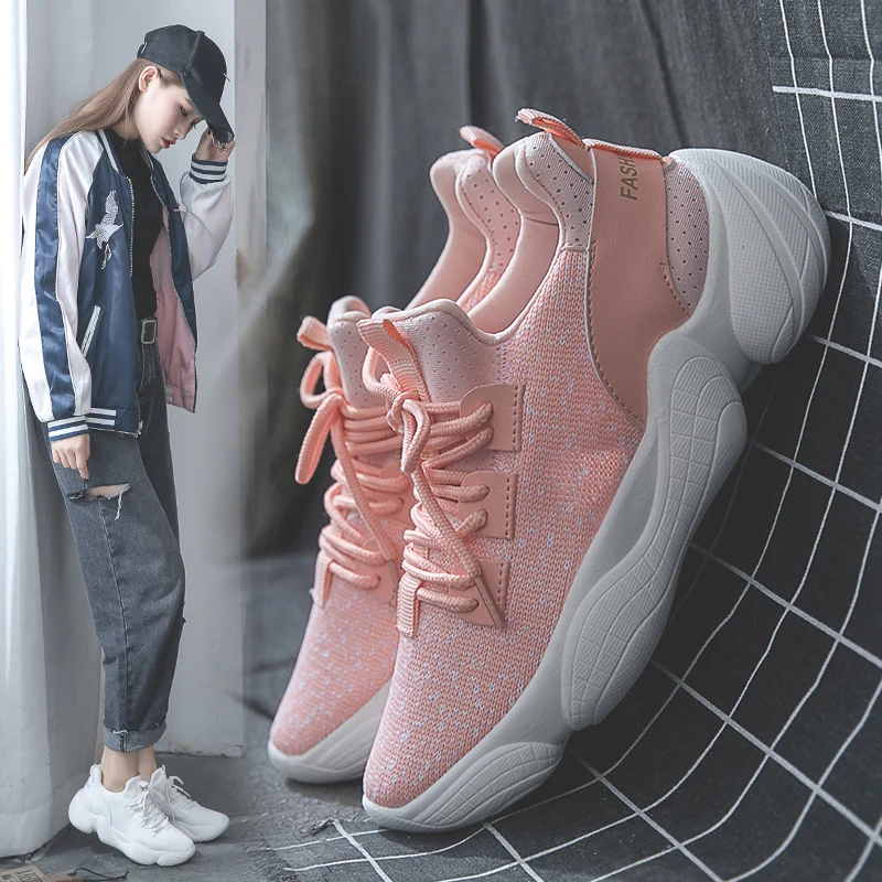 

2018 New Style Woman Running Shoes Flylline Breathable Women's Outdoor Sport Shoes Sneakers for Female Pink Black White Color