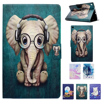 

Fashion PU Leather Painted Case For Amazon Kindle Fire HD 8 HD8 2016 2017 Case Cover Funda Stand Elephant Fox Owl