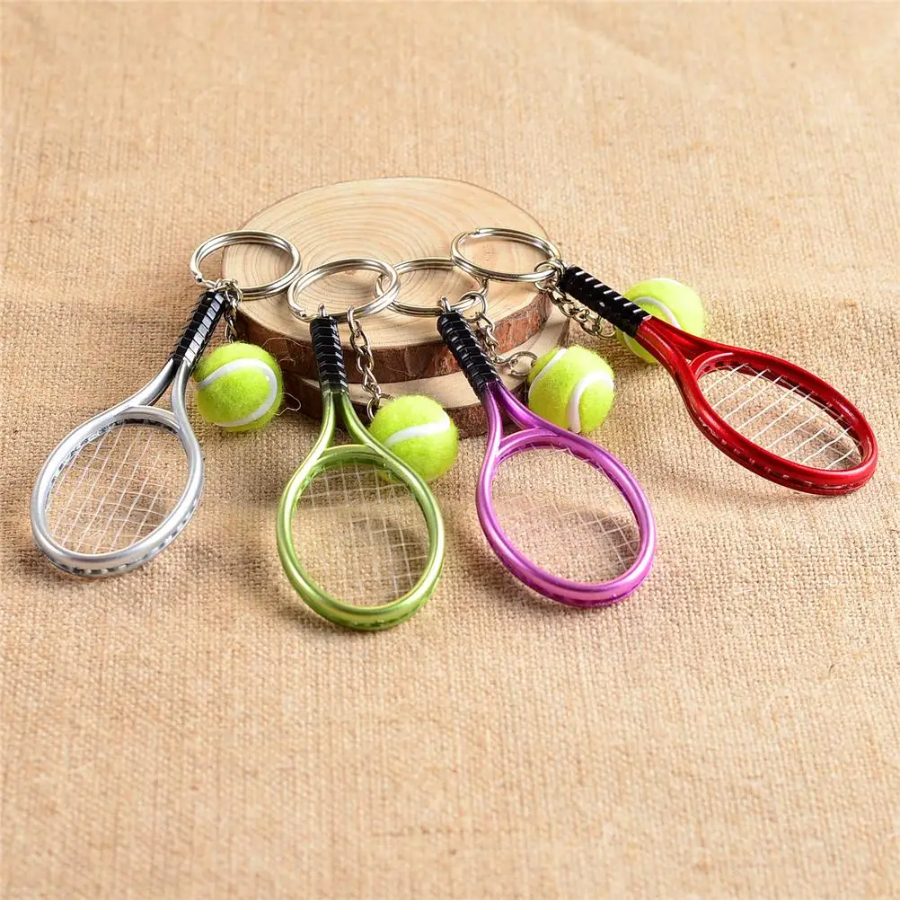 5 Colors Mini Tennis Sports Style Racket Keychain Key Ring Tennis Racquet Key Chain Key Holder Creative